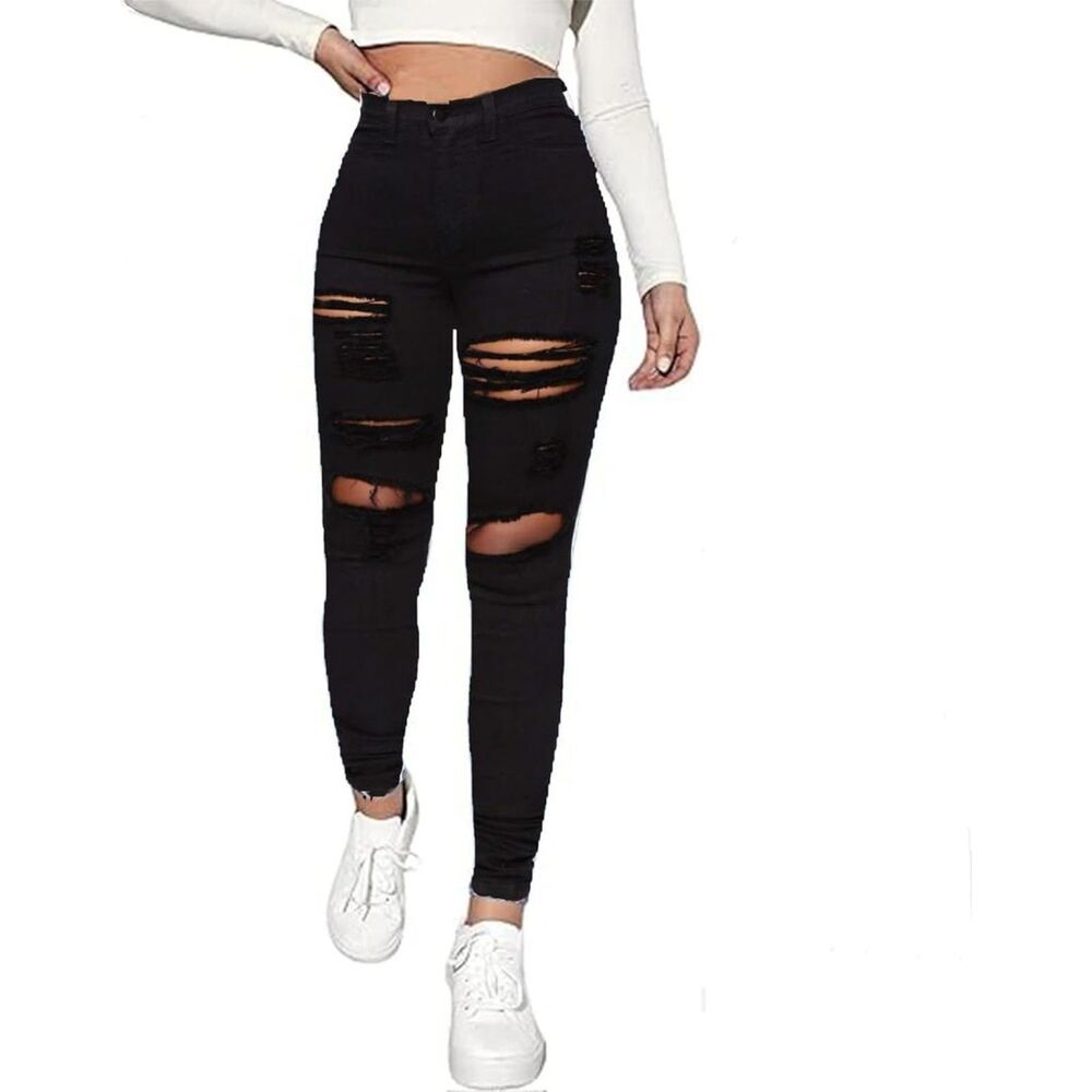 Brand New - High Waisted White Ripped Jeans for Women